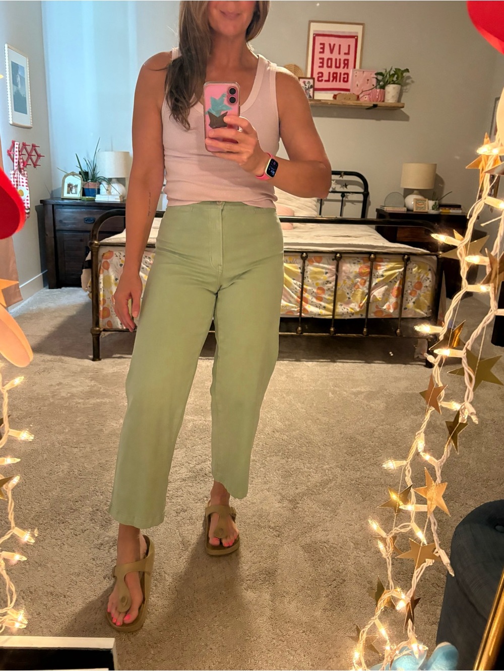 Madewell Emmett Light Green Wide-Leg Cropped Pants